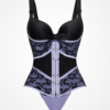 Corset violet cu model floral negru