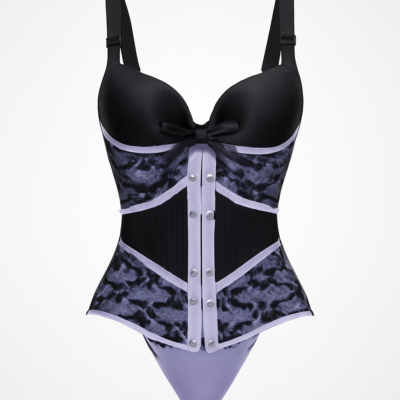 Corset violet cu model floral negru