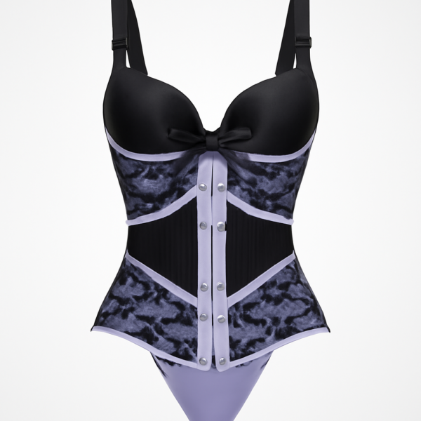 Corset violet cu model floral negru