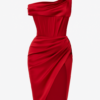 Rochie de bal cu corset asimetric asimetric roșu cu gât cowl