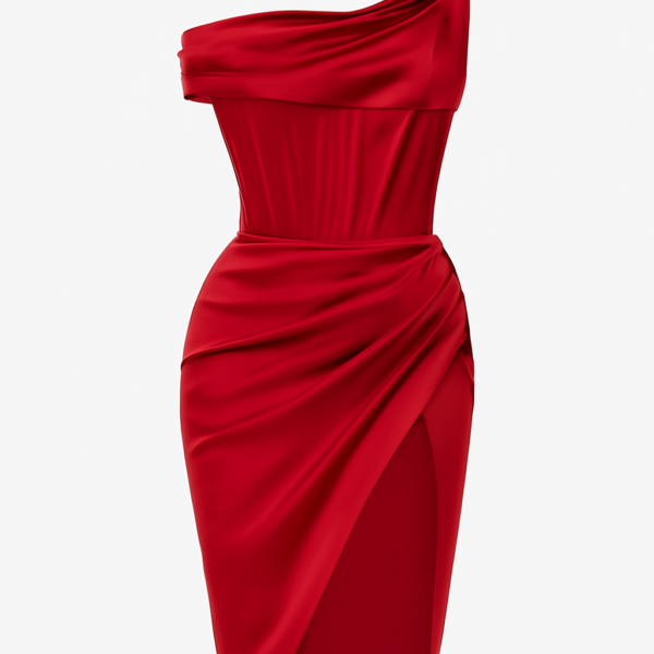 Rochie de bal cu corset asimetric asimetric roșu cu gât cowl