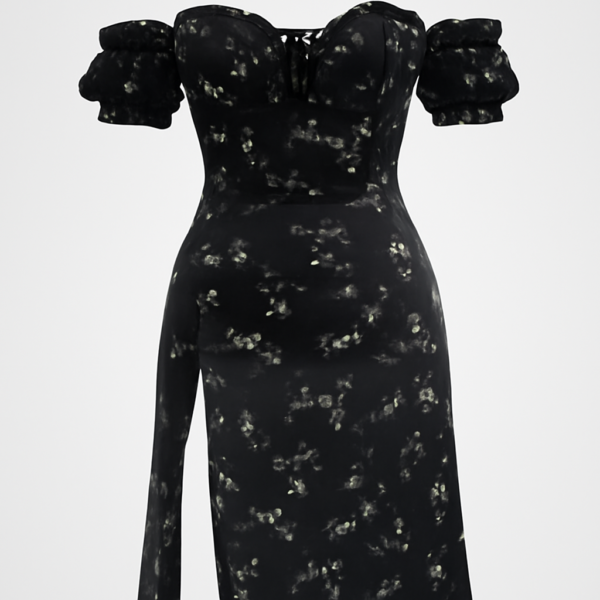 Rochie corset cu imprimeu floral negru de epocă