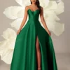 Rochie de seară elegantă, de înaltă calitate, verde, lungă, corset pentru femei