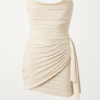 ai-product-13121 Rochie scurtă nude de cocktail corset cu talie cu volane, solidă caisă, fără bretele, cu sclipici, potrivită pentru întâlniri romantice