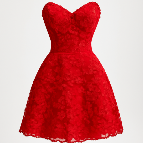 Rochie corset scurtă roșie a-line în tul cu broderie de dantelă florală, cu jugul bustului, pentru nuntă albă, petrecere de vară