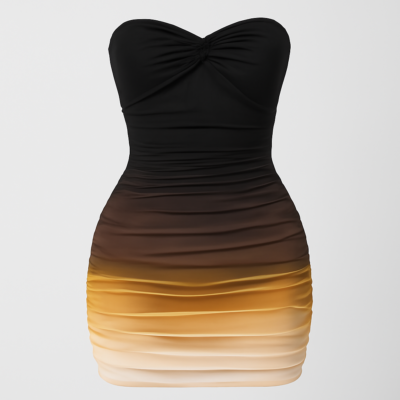 Rochie scurtă multicoloră cu corset fără bretele plisate, cu motiv ombré răsucit