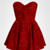 Rochie corset scurtă fără bretele din paiete roșii