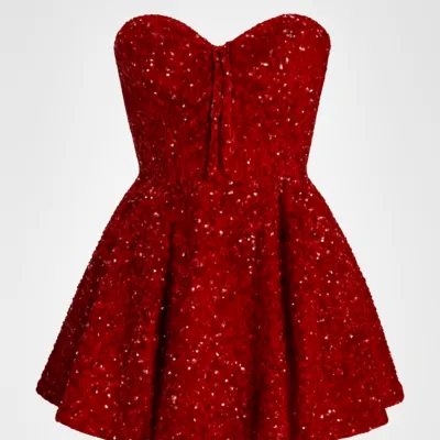 Rochie corset scurtă fără bretele din paiete roșii