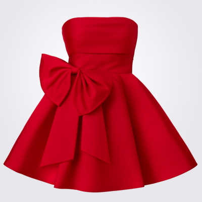 Rochie elegantă, la modă, populară, modernă și drăguță pentru femei cu corset scurt roșu cu satin roșu