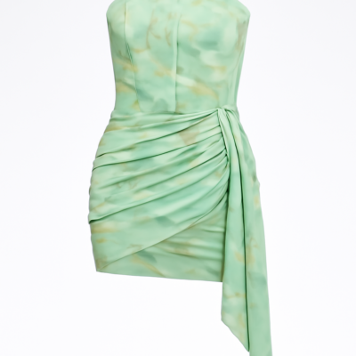 Rochie cu corset scurt fără bretele, verde, cu rochie cu corset scurt și lung din șifon verde cu imprimeu floral