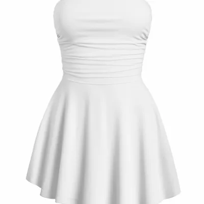 Rochie corset fără bretele, scurtă, albă, încrețită, pentru femei