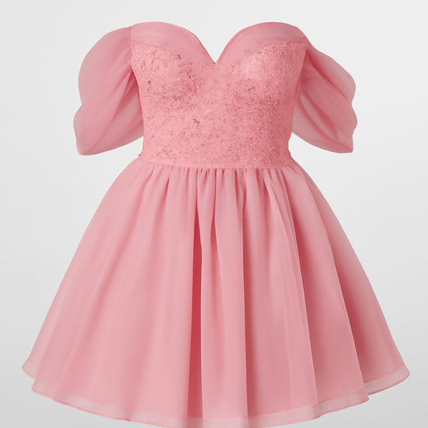 Rochie elegantă scurtă cu corset din trandafir vechi, cu mâneci bufante în stil bustieră și accente cu margele și o rochie mare scurtă cu corset evazat din trandafir vechi, perfectă pentru petreceri cocktail