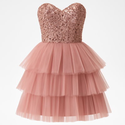 Rochie elegantă fără bretele, scurtă, roz vechi, de cocktail corset pentru femei, cu aplicații de dantelă cu margele și tul cu bile pentru purtare de seară