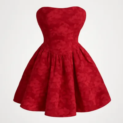 Rochie corset tub scurt roșu jacquard