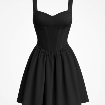 Rochie corset scurtă neagră fără bretele, cu bretele fine de o singură culoare