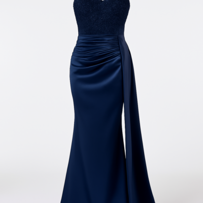 Rochie de seară elegantă cu corset, fără umăr, cu fantă și design fără mâneci