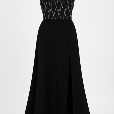 Lung negru strapless sifon paiete divizat rochie corset domnișoară de onoare