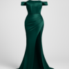 ai-product-13373 Rochie corset lungă, verde brad, pentru seri formale, cu corset contrastant, fără umeri și tiv rulat