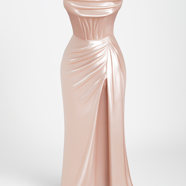 Rochie lungă de seară nude cu corset, cu spate lung cu panglică, top tubular